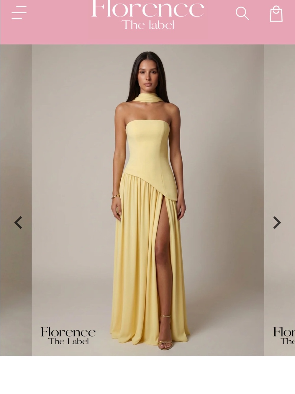 Yellow Strapless High-Slit Evening Dress
